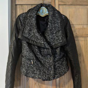 Sleek BCBG Leather / Tweed Coat NWOT